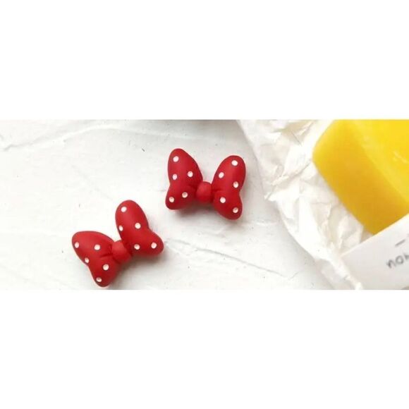 NWT NEW Minnie Mouse Red White Polka Dot Bow Stud Earrings - Picture 5 of 6